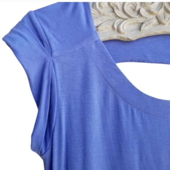 Athleta  Charisma Dress Periwinkle Blue Keyhole Cowl Back Ruched Mini Dress MED - Picture 3 of 8